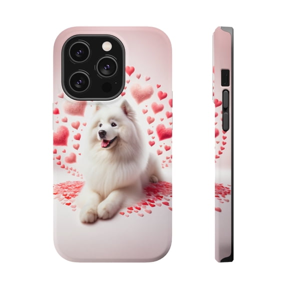 DistinctInk Tough Case for Apple iPhone 14 PRO (6.1" Screen), Compatible with MagSafe Charging - Valentine's Day Samoyed
