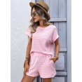 thumbnail image 4 of Women'S Summer 2 Piece Sets Striped Short Sleeve T Shirts and Shorts Loungewear Matching Set Pink XL, 4 of 9