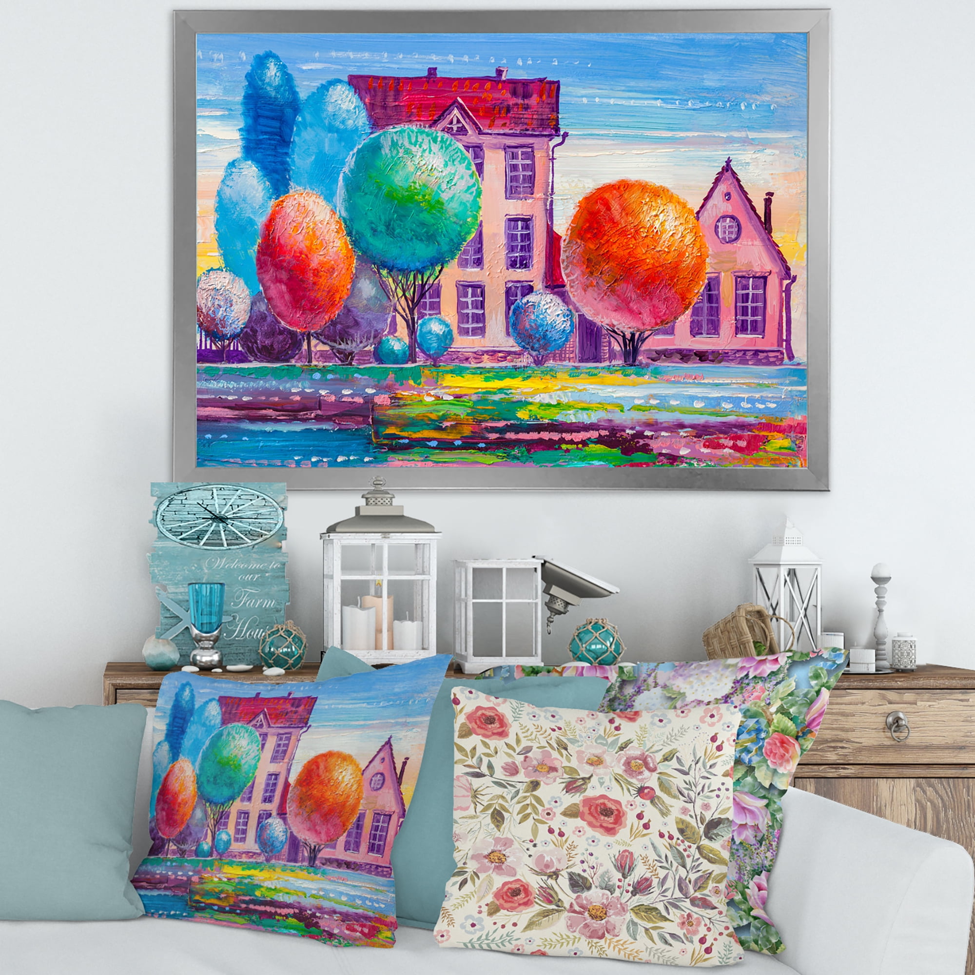 Designart 'Abstract Daydream House In The VIllage' Traditional Framed Art Print