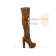 thumbnail image 3 of BLISSFUL STEP Women's Boots Platform Block Heel Over the Knee Thigh High Boots Brown Leopard 6.5, 3 of 6