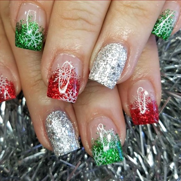 JZROCKER Short Square False Nail Full Cover Stick on Nails Christmas Press On Nails