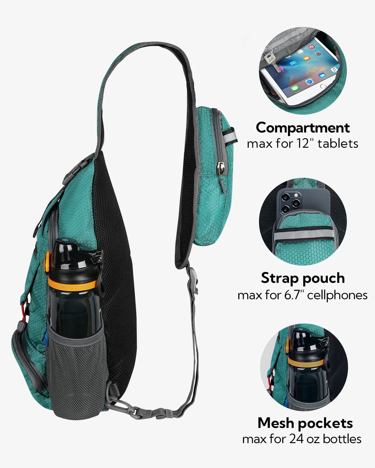 WATERFLY Unisex Small Packable Hiking Travel Sling Bag Cross-Body Shoulder Chest Bag,Green