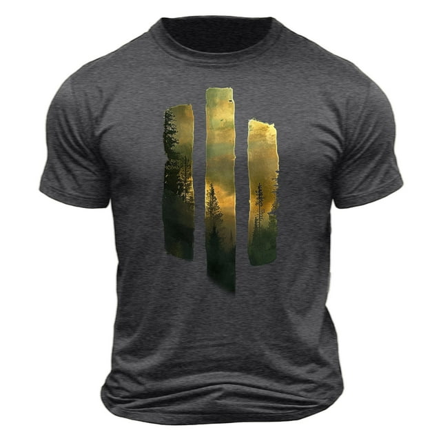 Camisa Casual de Cuello de la Tripulación de la Impresión de la Selva de Manga Corta Top Ligero de Poliéster para los Hombres, Camiseta de Manga Corta para el Uso Diario de Primavera Verano