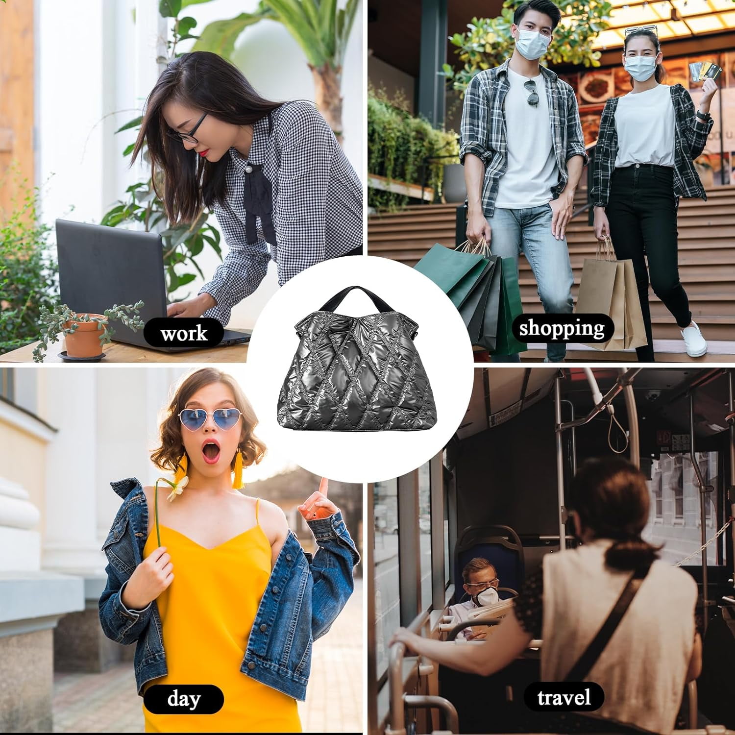 Quilted Tote Bag for Women, Soft Puffer Bag Lightweight Trendy Crossbody Bags Purse with Long Shoulder Strap