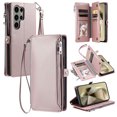 thumbnail image 2 of For Samsung Galaxy S23 Ultra Wallet Case – Crossbody Strap+Hand Lanyard & Zipper Pocket Credit Card Slots,Drop Tested PU Leather Magnetic Folio Cover with RFID Blocking Card Holder Phone Case,Rosegold, 2 of 9