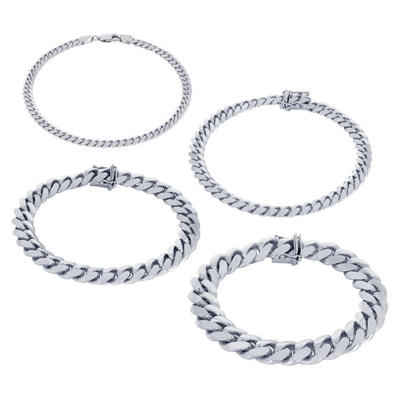 Nuragold 10K Real White Gold Solid Miami Cuban Link Chain Bracelet 7"-9" (2.7mm-7mm) Italian Jewelry for Men & Women