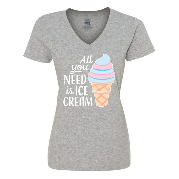 Inktastic All You Need is Ice Cream with Ice Cream Cone Women's V-Neck T-Shirt