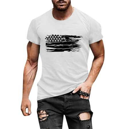 

LBECLEY Heart Shirts for Men Summer Casual O Neck Flag Printed Short Sleeve Tee Shirt Top Blouse Scrub Long Sleeve Undershirt Men White M