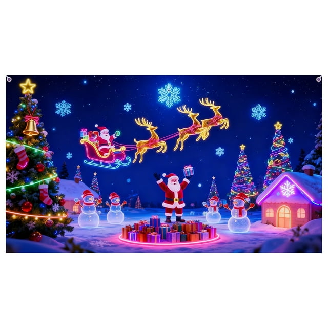 SIfdSeng Get it Fast Garage Door Cover Banner Reactive Design with 2 Lighting Modes for Festive Outdoor Fluorescent Glows In Dark with Cartoon Santa Party Xmas Decorat