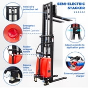 Handle Semi-Electric Pallet Stacker Load 3300lbs 98 Lift Height Forklift Adjust