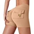 thumbnail image 2 of YVNAURA Womens Scrunch Workout Shorts with Pockets High Waisted Biker Shorts Butt Lifting Tummy Control Yoga Gym Booty Shorts 4 Way Stretch Running,Khaki,L, 2 of 9
