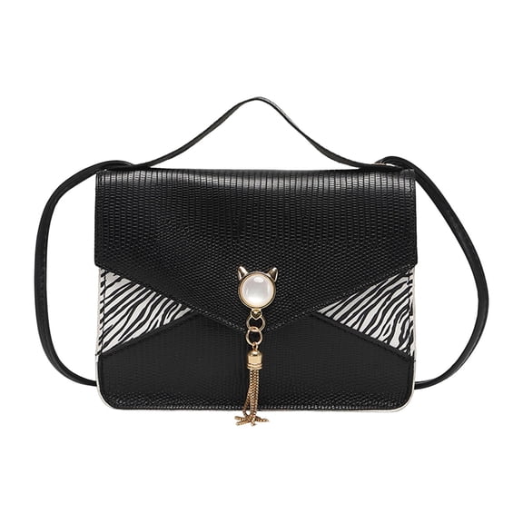 Yunhgft Women Flap Shoulder Bags Satchel Fashion Portable Pouch Casual Tassel Hasp Girls black