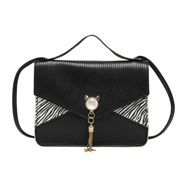 Bolsos de hombro con solapa para mujer, monederos para niñas, elegante portátil con borla negro jinwen Bolsa de asas de hombro