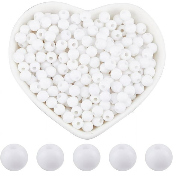 1000Pcs 6MM White Round Beads Smooth Acrylic Pearl Beads Pastel Spacer Plastic Bead Gumball Chunky Craft Loose Beads for Jewelry Making Supplies DIY Bracelets Necklaces Earrings Crafts