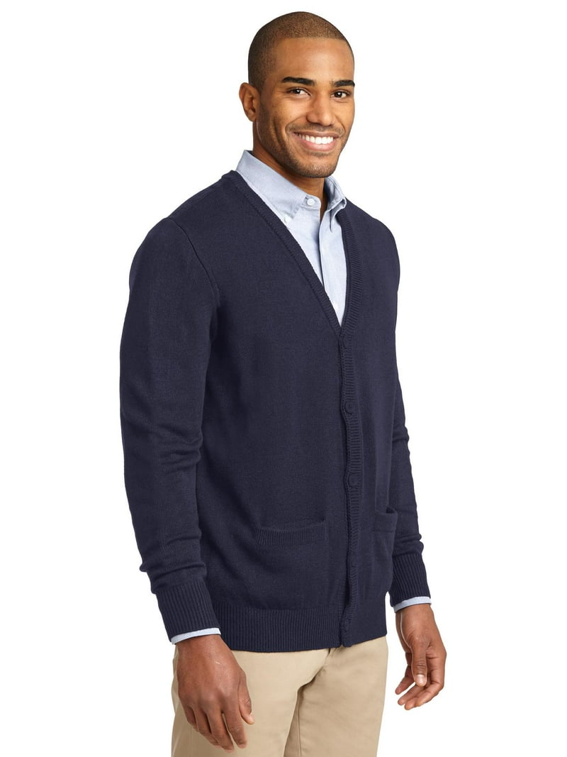 Port Authority Value V Neck Cardigan Sweater with Pockets-S (Navy