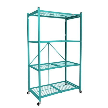 Origami Wheeled 4-Shelf Folding Metal Steel Wire Shelving Teal (21" x 36" x 60")