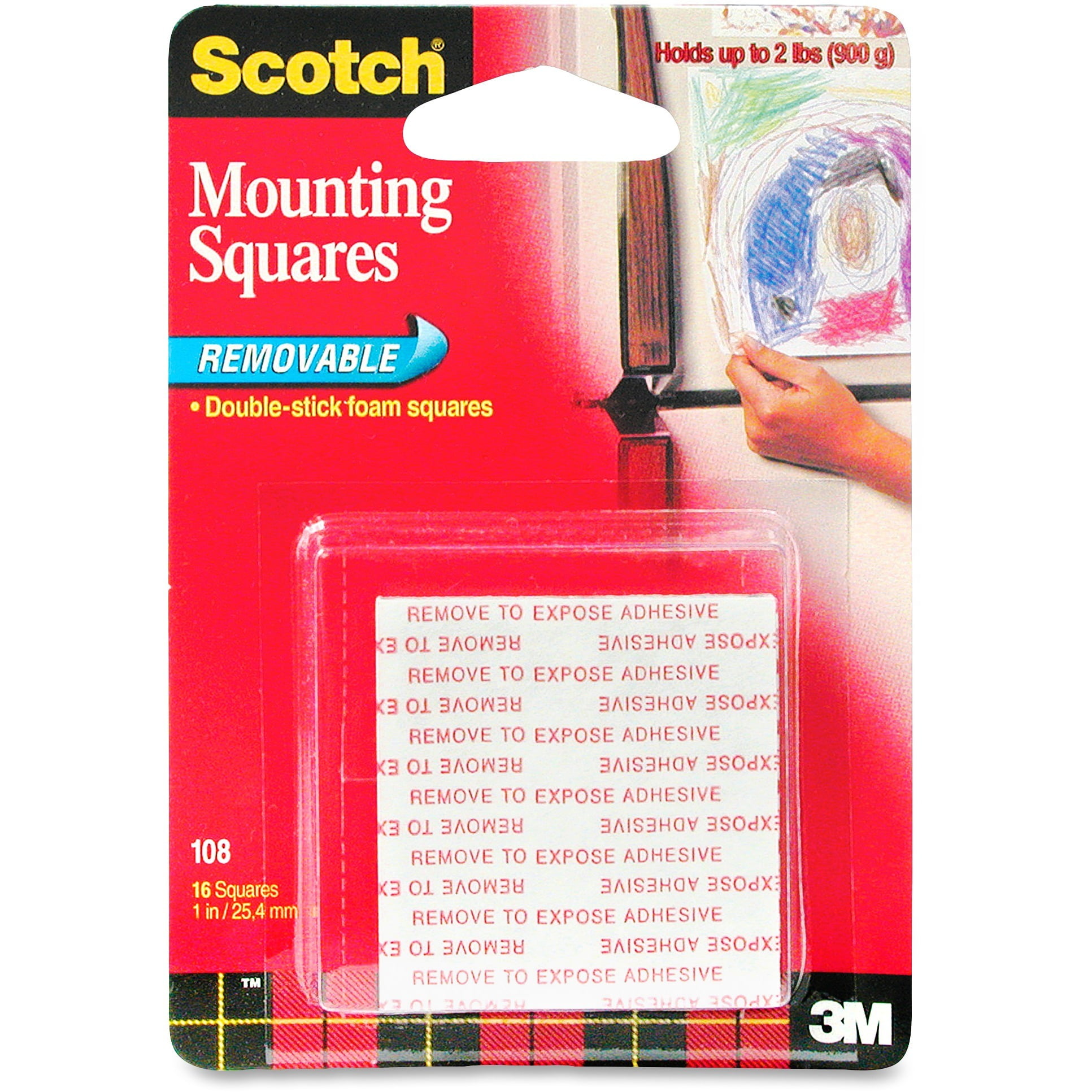 3M Scotch Removable Mounting Squares, 16/Pkg.