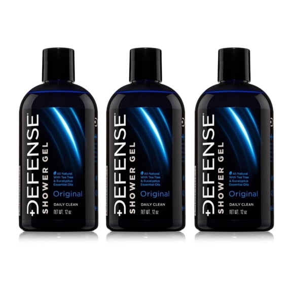 Defense Soap Body Wash Shower Gel 12 Oz (3 Pack) | Natural Tea Tree Oil and Eucalyptus Oil