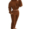 thumbnail image 1 of Innerwin Two Piece Outfit Hoodies Ladies Sweatsuits Running Drawstring Loungewear Jogger Set Coffee XXL, 1 of 6