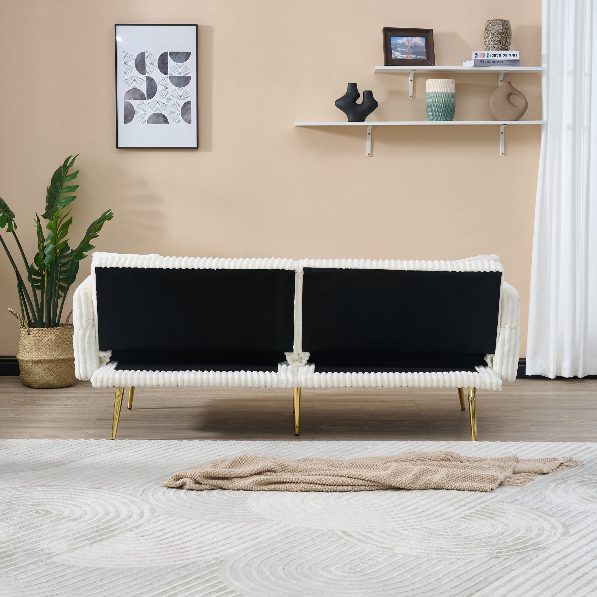 BSHTI 79 inch Corduroy Sofa Bed, Foldable Double Sofa Couch with Folding Armrests, Modern Sofa Couch Suitable for living rooms and small spaces