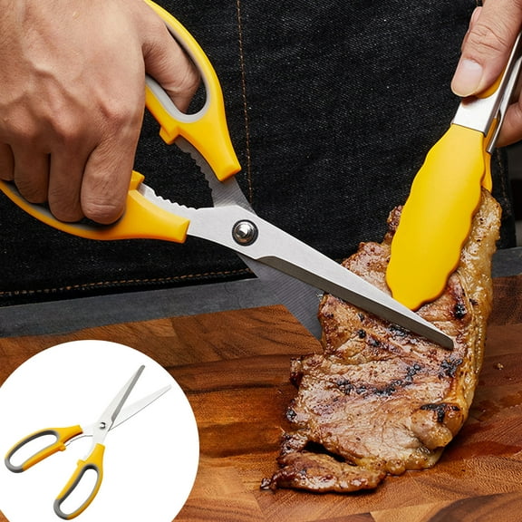 Multi-Function Kitchen Scissors | Stainless Steel Food Scissors for Meat & Vegetables | Heavy-Duty Nut Cracker & Barbecue Tool | Yellow