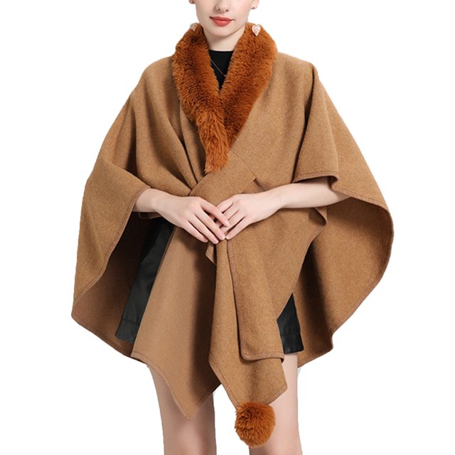 Cape Châle Tricotée Couleur Unie, Col Faux Élégant pour Femmes