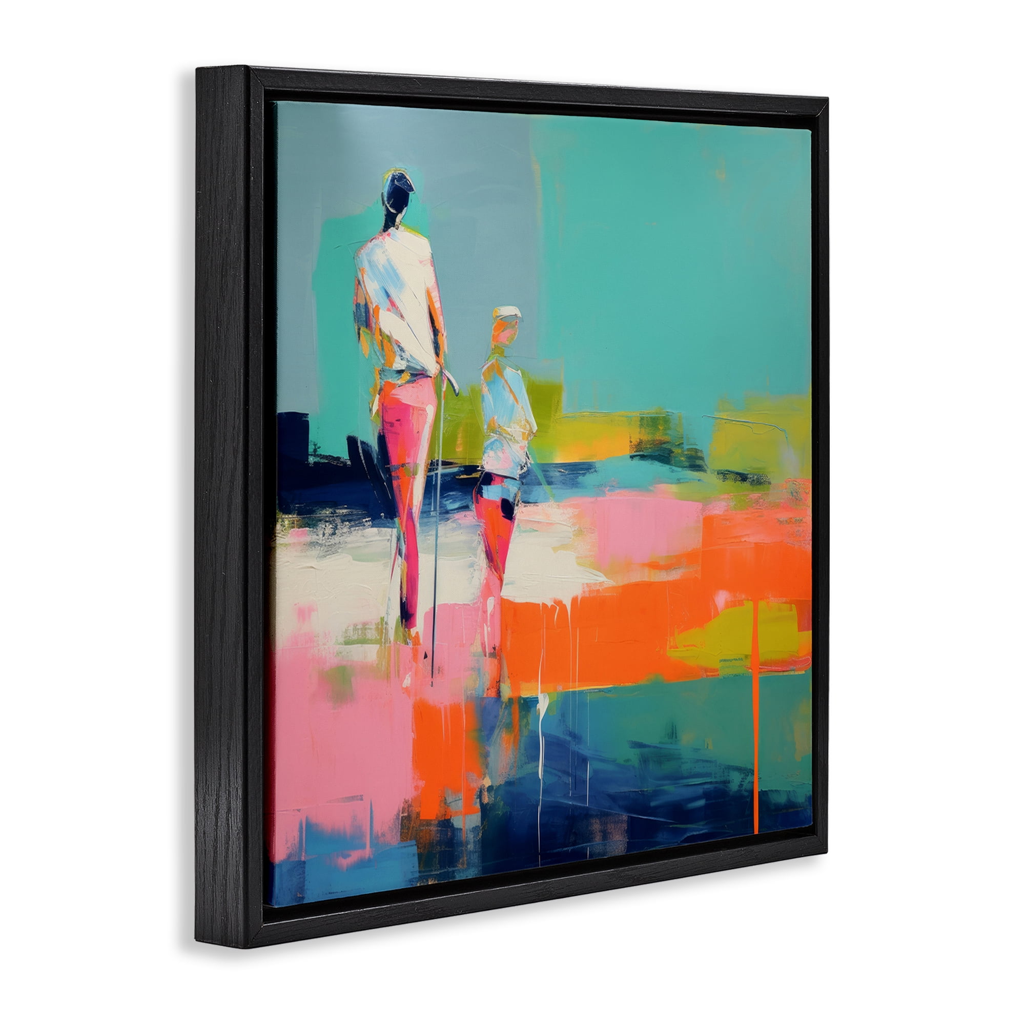 Stupell Industries People Golfing Abstraction Abstract Painting Black Floater Framed Canvas Art Print Wall Art, 25 x 25