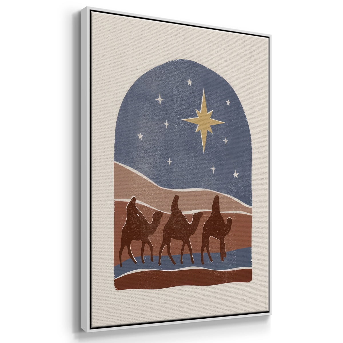 Boho Nativity II - Framed Gallery Wrapped Holiday Canvas - 27 x 41 - White Frame