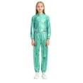 thumbnail image 5 of iiniim Boys Girls Hip Hop Modern Dance Outfit Shiny Metallic Long Sleeve Jacket and Pants Set Tracksuit Light Green 8, 5 of 7