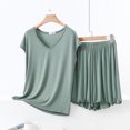 thumbnail image 2 of Qtocio Womens Summer Pajamas Set,Soft Stretchy Sleeveless V Neck Lace Shorts Sleep Set, 2 of 4