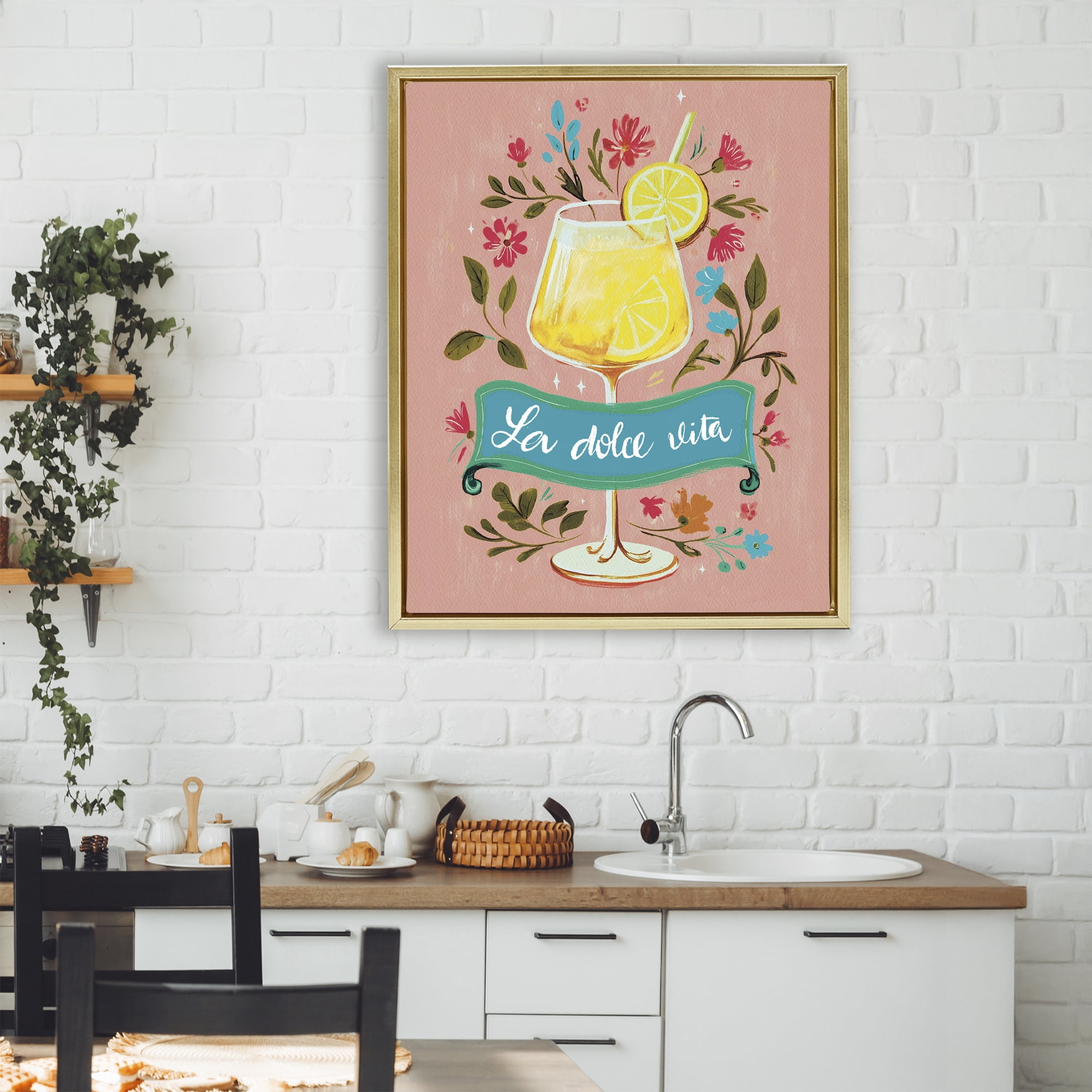 Stupell Industries Lemon Cocktail Sweet Life Gold Framed Floater Canvas Wall Art, design by Yen