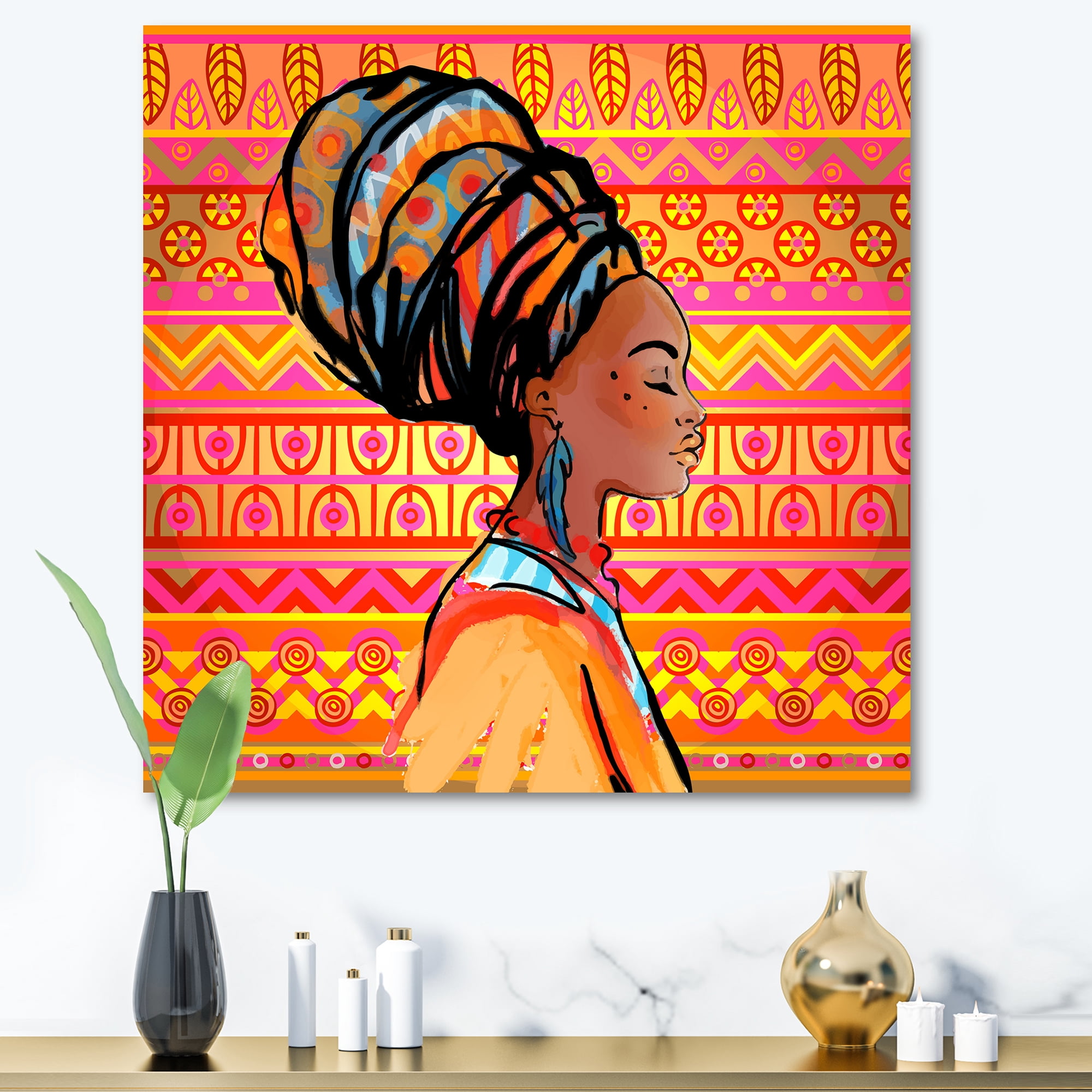Designart ' Portrait of African American Woman With Turban I ' Modern Canvas Wall Art Print