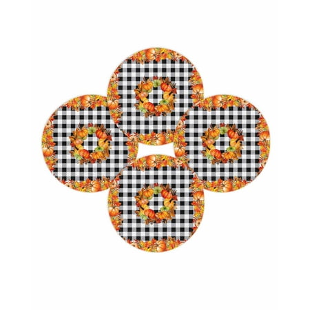 Fall Round Placemats Set of 4 Harvest Orange Pumpkin Place Mats Thanksgiving Woven Placemat Autumn Maple Leaf Plaid Circle Braided Table Mat for Kitchen Dining Table Autumn Party Home Decor 15 Inch