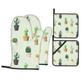 thumbnail image 1 of YFYANG Oven Mitts and Pot Holders Sets 4 Pieces, Non-Slip Heat Resistant Cactus Plants Pots Flowers Pattern Kitchen Glove Pot Mat for Cooking and Baking, 1 of 8