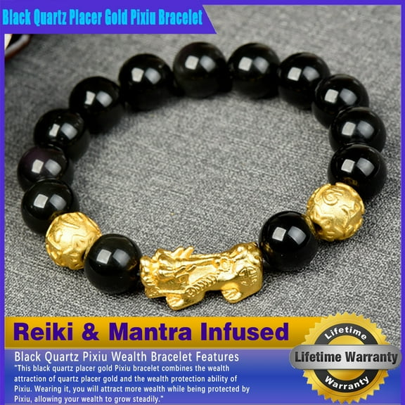 Black Quartz Pixiu Bracelet - Feng Shui Attract Success Wealth Improve Luck- Reiki Mantra Infused