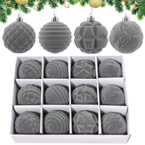 Bxaolu Velvet Christmas Clearance Balls Ornaments 12 PCS, 2.36" Velvet Ball Ornaments for Christmas Tree, Xmas Tree Decorations Holiday Decor, Gray