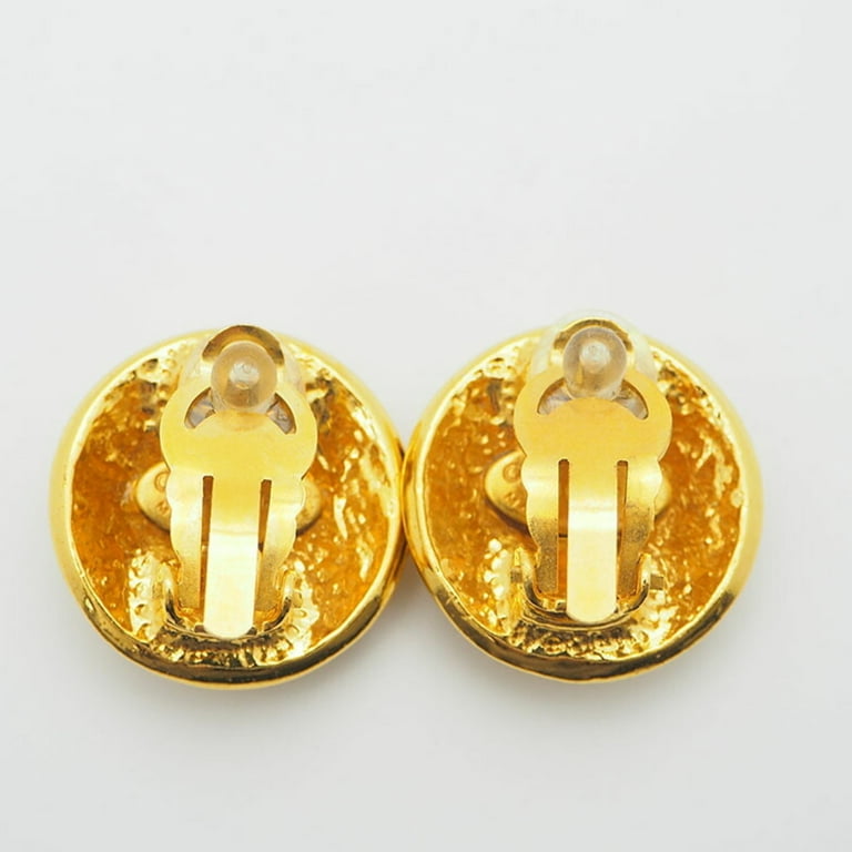 Pre-Owned CHANEL 94P Vintage Round Coco Earrings Gold Border Logo (Good) 
