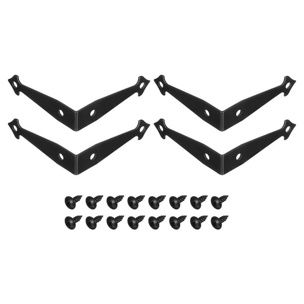 Uxcell 4 paquetes de soportes de esquina decorativos, 2.4" x 2.4" x 0.6" soporte en L metálico con tornillo para muebles, caja de madera, baúl, negro