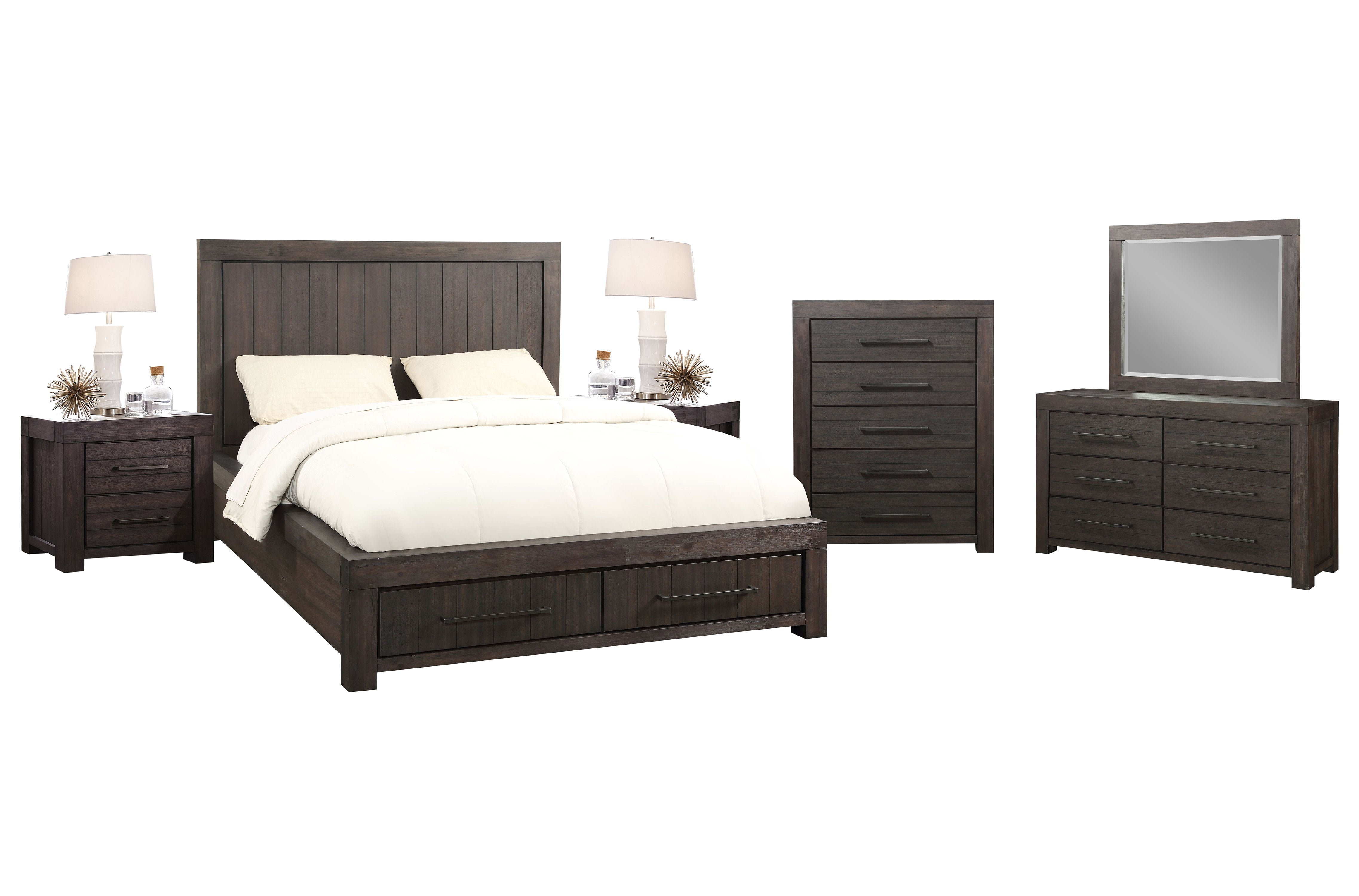 Hayden 6PC Full Storage Bed, 2 Nightstand, Dresser, Mirror & Chest Set