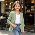 thumbnail image 2 of mgoYE Girls Blazer Jacket Teen Open Front 3/4 Sleeve Blazers Kids Graduation Formal Suit Jackets with Pockets One Button(Green,8-9 Years), 2 of 7