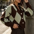 thumbnail image 6 of Rrxhxhs Cardigan Sweaters for Women Argyle V-Neck Knit Button Front Long Sleeve Cropped Vintage Casual Layering Top, 6 of 9