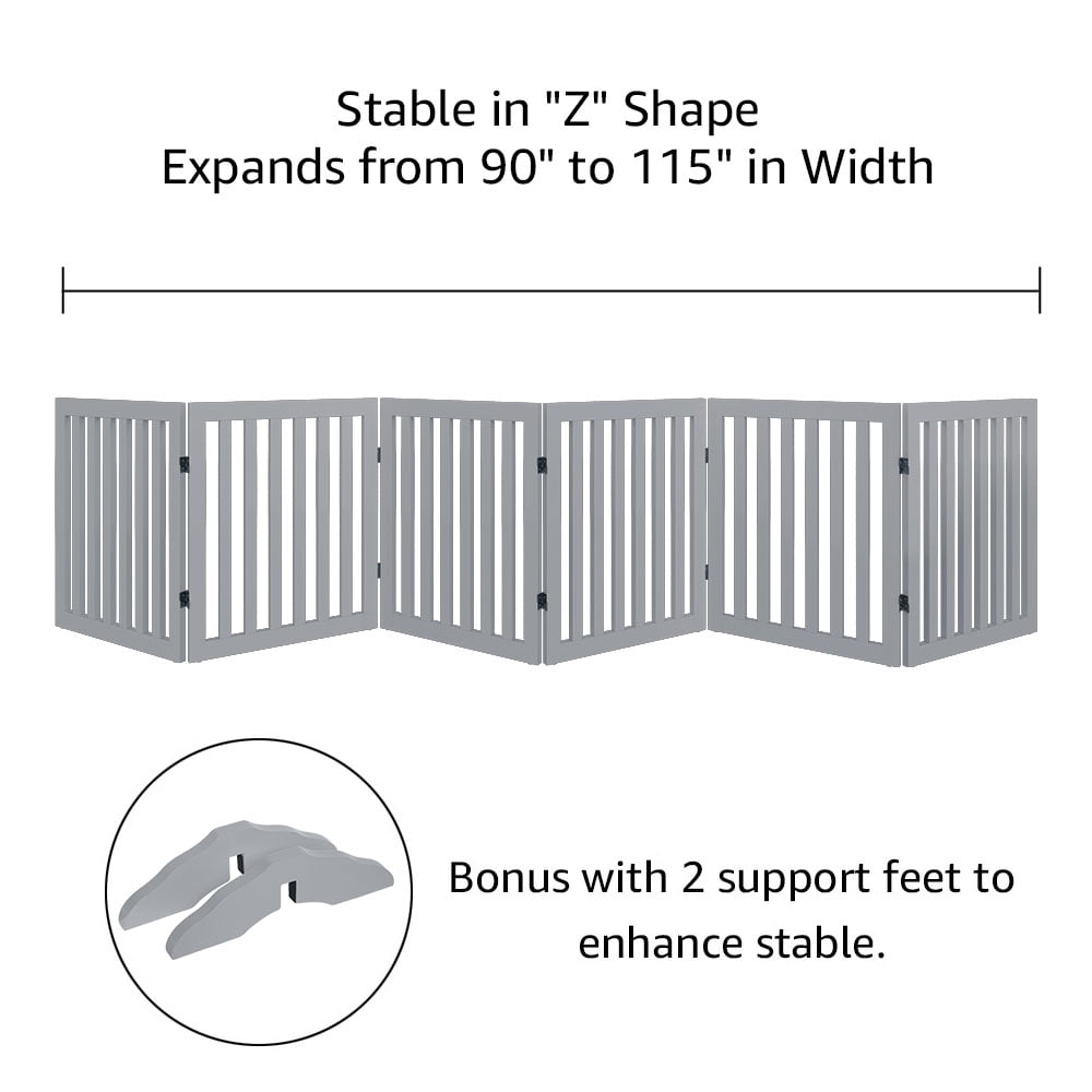 Unipaws Freestanding Pet Gate 24 inches High 6 Panels, Grey
