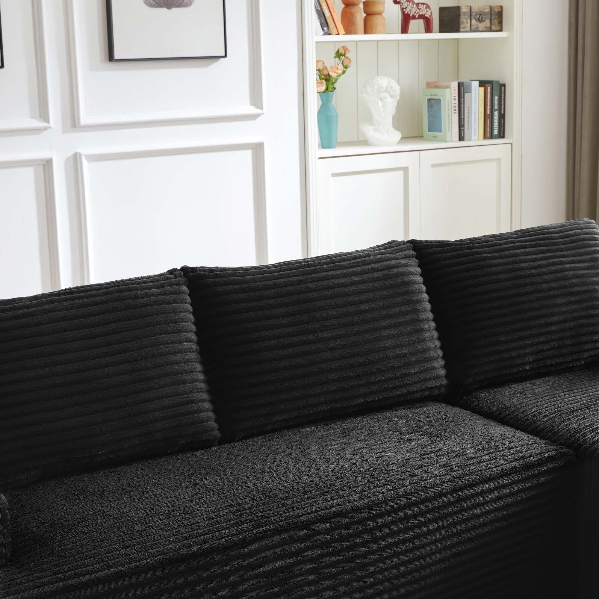 Miniyam 96" Sectional Sofa with with L-Shape Chaise, Modular Couches for Living Room, Bedroom, Black (Right Facing Chaise)