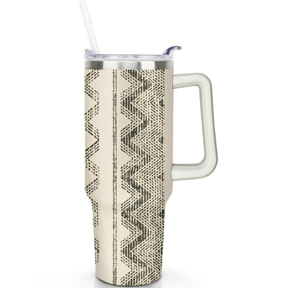 Vacuum Insulated 40oz Bohemia Tumbler Handle Flip Straw Lid Leak Proof Stainless Steel Boho Tumblers with Lids Straws Travel Gifts