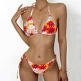 thumbnail image 2 of Aayomet Bathing Suit for Women 2 Piece Bikini Floral Print String Triangle Bikini Sets (Orange, S), 2 of 5