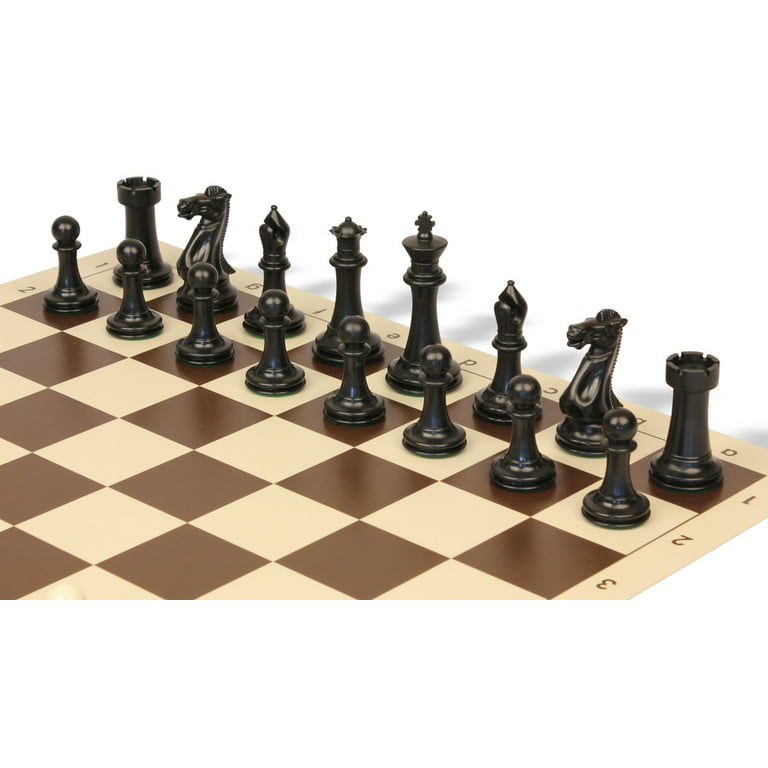 Master Series Triple Weighted Plastic Chess Set Black & Camel Pieces -  3.75 King