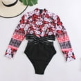 thumbnail image 6 of Womens Swimsuits 1 Piece Floral Tummy Control Long Sleeve Sun Protection Swimwear Padded Bikini Swimwear Red Athletic Bathing Suit M, 6 of 7
