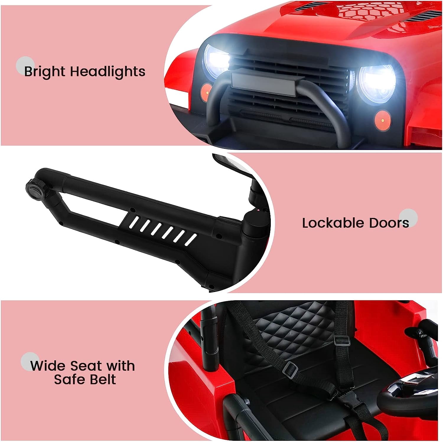 OLAKIDS Kids Ride On Truck, 12V Electric Vehicle Car with Remote Control, Toddlers Battery Powered Toy with 2 Speeds, Spring Suspension, Double Open Doors, LED Lights, Music, USB, Mp3 (Red)