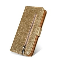 Samsung Galaxy S10e Case, Dteck Bling Glitter PU Leather Zipper Wallet Case Cover With Hand Strap,Gold