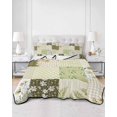 thumbnail image 2 of Twin XL Quilt Bedding Set, Spring Floral Reversible Summer Quilt 3 Pieces, Yellow Flowers Botanical Patchwork Grid Bohemia Lightweight Bedspreads Coverlets with 2 Pillow Shams for All Seasons, 2 of 5